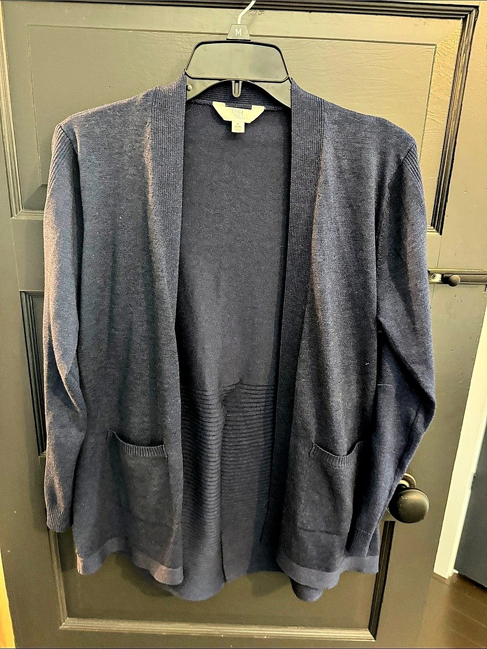 Time and Tru Open Front Cardigan with Pockets Blue Small